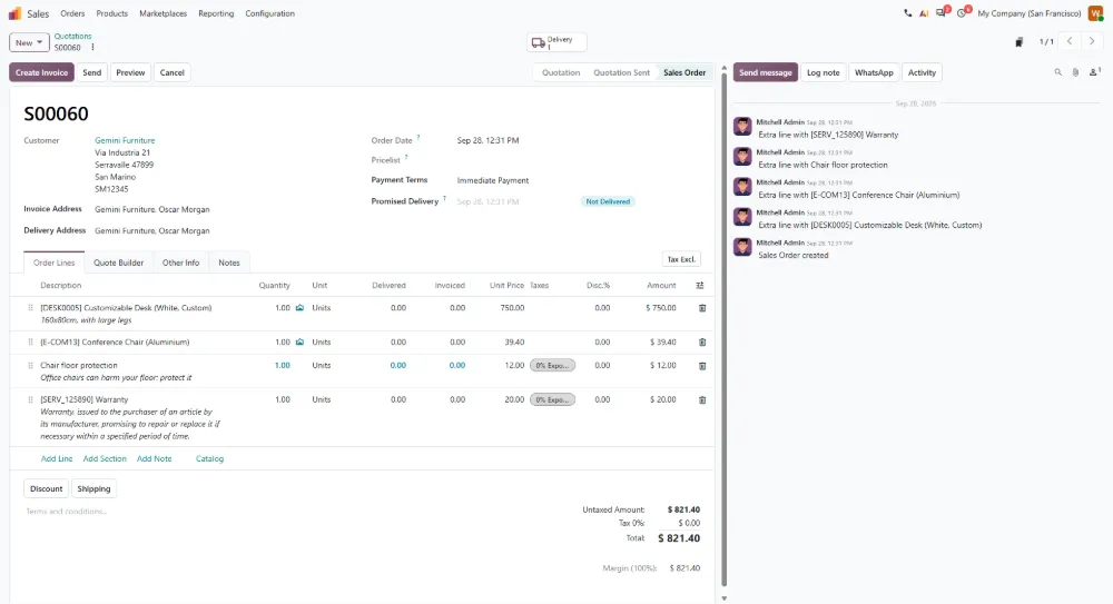 Odoo Sales: verkkokaupan tilaus myyntitilauksena