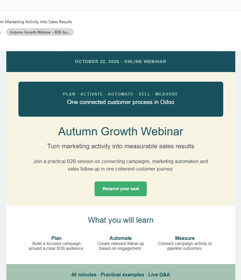 Autumn Growth Webinar -kutsuviestin sisalto brandin vareissa